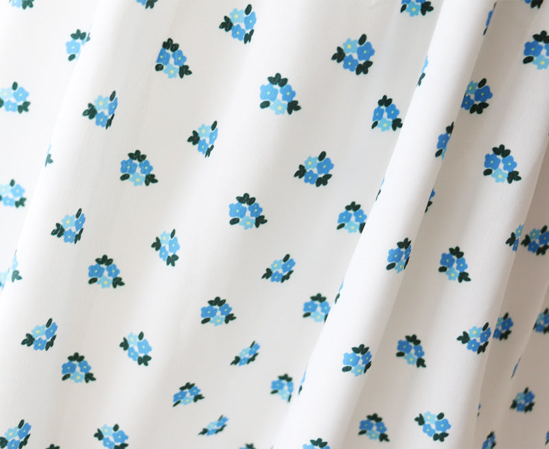 Blue Floral Puff Sleeve Mini Dress