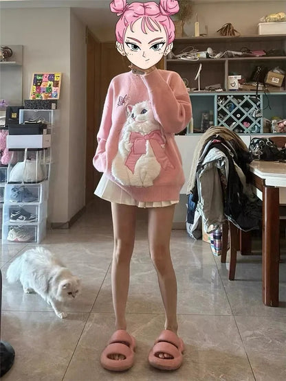 Fluffy Cat Print Sweater