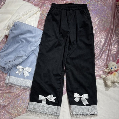 Sweet Bow Lacee Wide Leg High Waist Corduroy Trousers