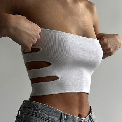 Black Strapless Hollow Out Tube Top