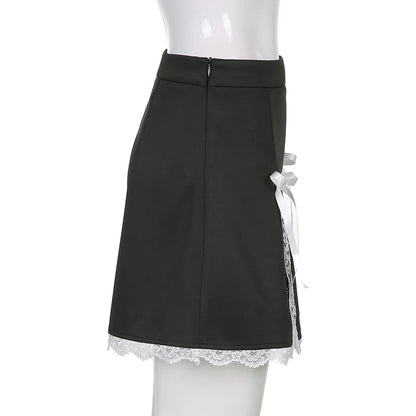 Cute Black Maid Lace Trim Mini Skirt 90s Party Summer Aesthetic Casual E-Girl Kawaii Korean Japanese Harajuku