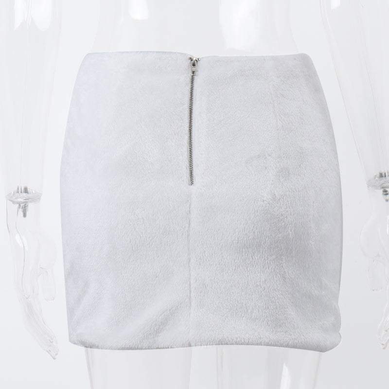 White Fluffy Metal Pendant Mini Skirt