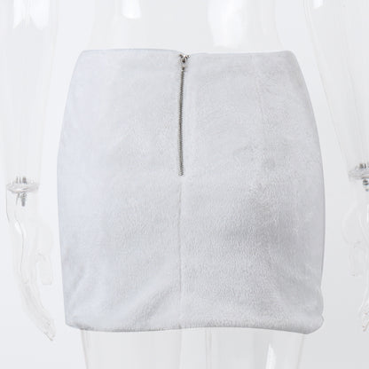 White Fluffy Metal Pendant Mini Skirt