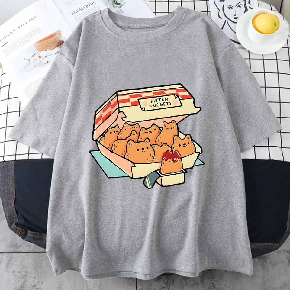 Kitten Nugget Print Short Sleeve T-shirt