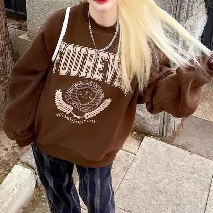 Brown Letter Oversized Long Sleeve Sweater