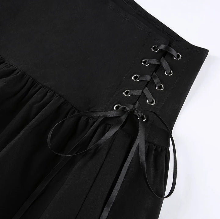 Cute 90s Lace Up Ruffles High Waist Mini Skirt Goth Punk Summer Aesthetic Casual E-Girl Kawaii Korean Japanese Harajuku