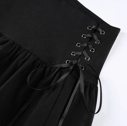Cute 90s Lace Up Ruffles High Waist Mini Skirt Goth Punk Summer Aesthetic Casual E-Girl Kawaii Korean Japanese Harajuku