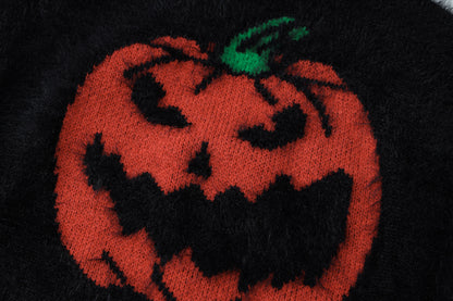 Black Fluffy Pumpkin Turtleneck Sweater