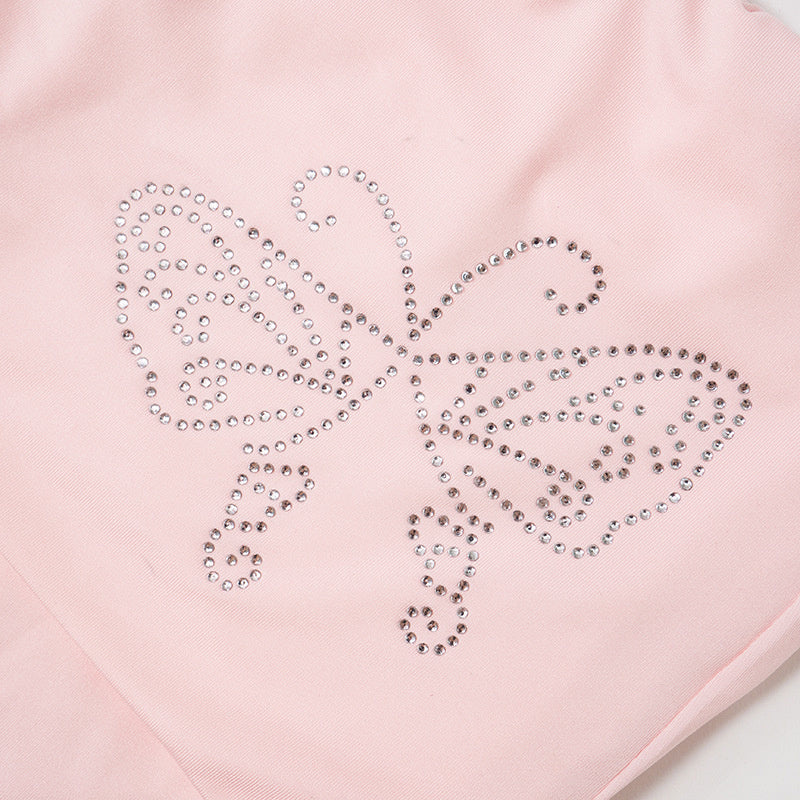 Pink Butterfly Rhinestone Fold Low Rise Flare Pants