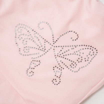 Pink Butterfly Rhinestone Fold Low Rise Flare Pants