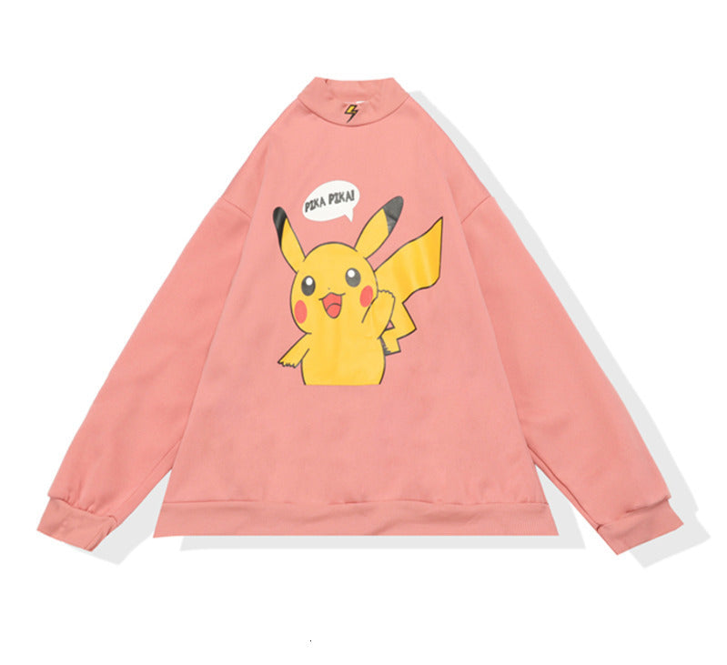 Cute Pikachu Cartoon Oversized Sweater Turtleneck Long Sleeve Shirt Pullover Hoodie Sweatshirt E-Girl Kawaii Korean Japanese Harajuku Retro Streetwear