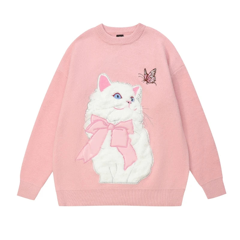 Fluffy Cat Print Sweater