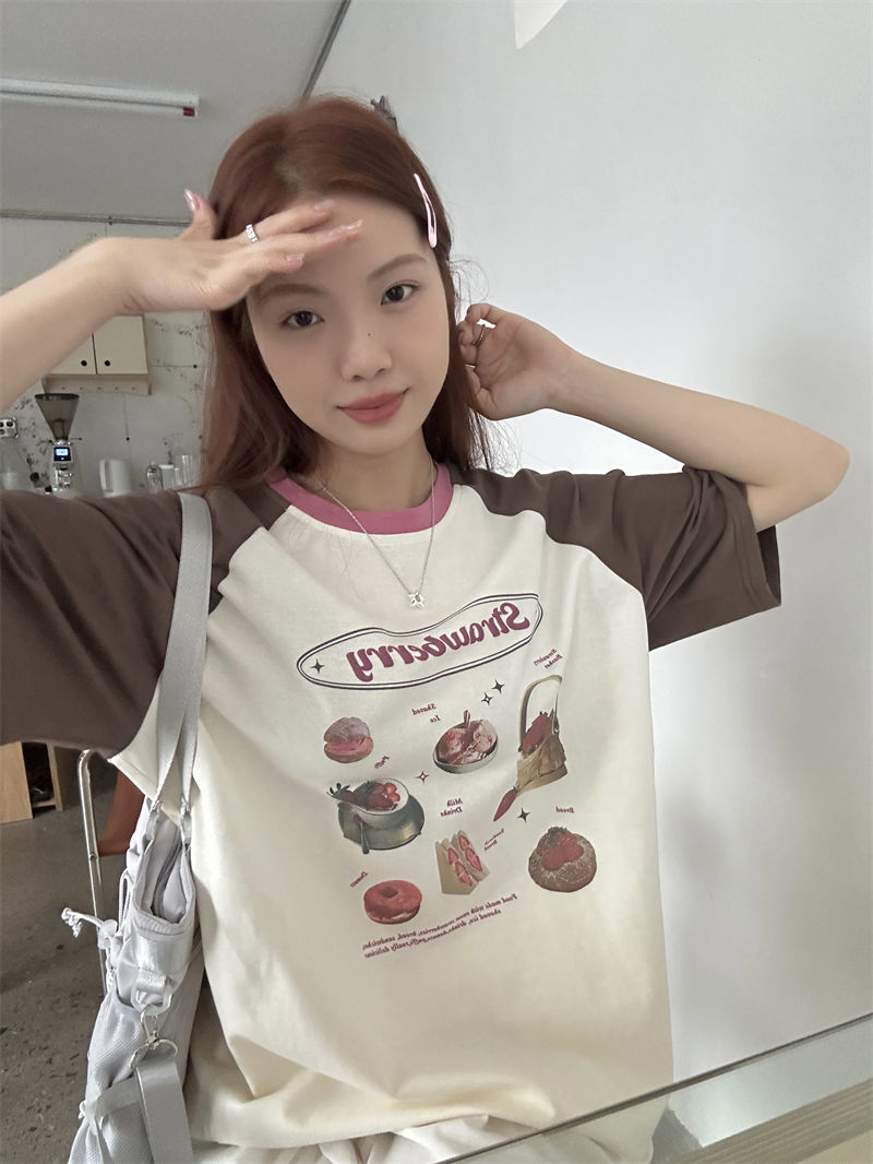 Strawberry Cake Print Short Sleeve T-shirt