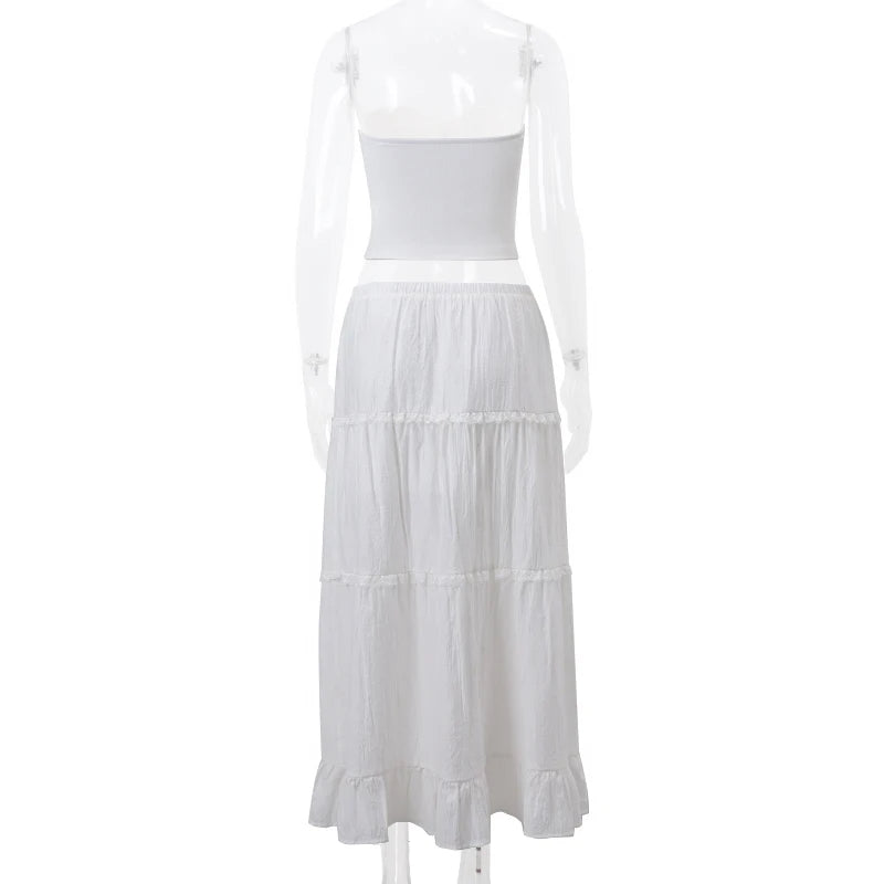 2PCS Strapless Tank Top + Pleated Long Skirt