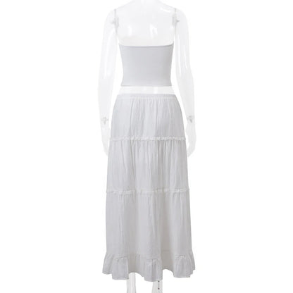 2PCS Strapless Tank Top + Pleated Long Skirt