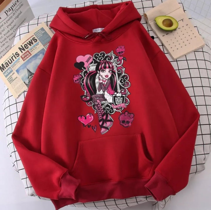 Cute Girl Monster Cartoon Print Long Sleeve Hoodie Sweater Sweatshirt Pullover Aesthetic Casual Summer E-Girl Kawaii Korean Japanese Harajuku