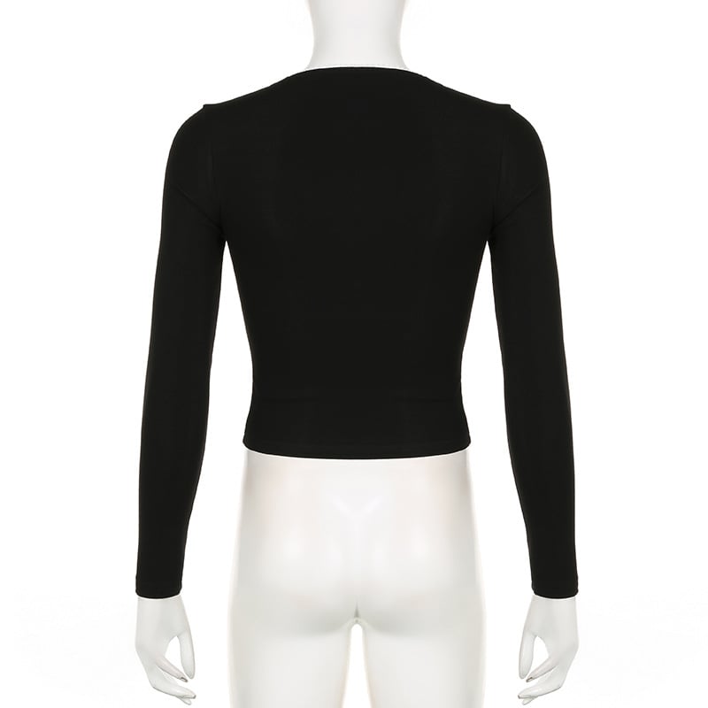 Black Bow Square Collar Long Sleeve Shirt