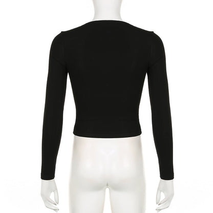 Black Bow Square Collar Long Sleeve Shirt