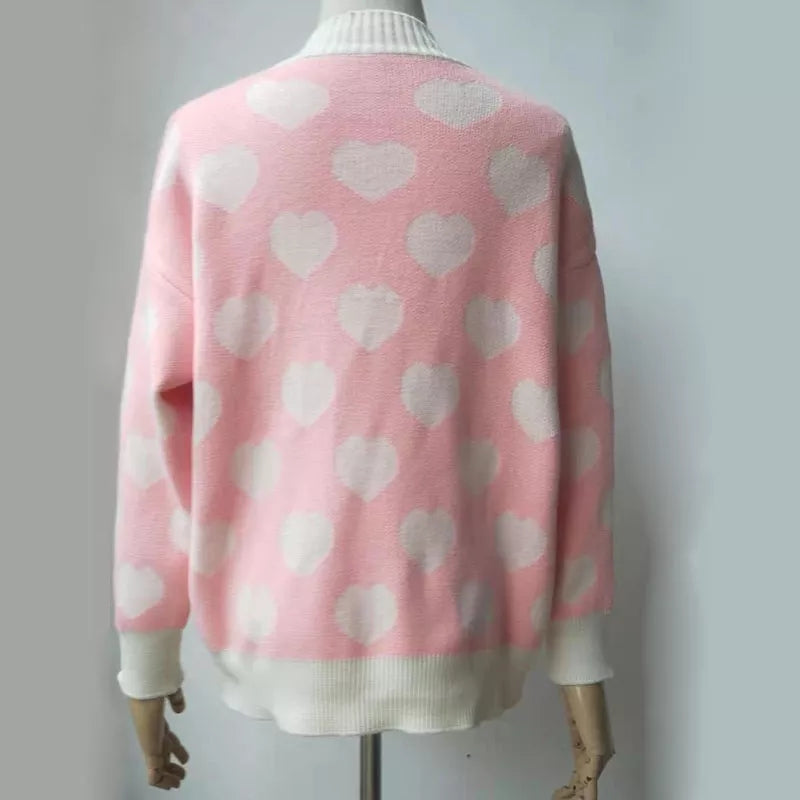 Sweet Heart Print Button Cardigan