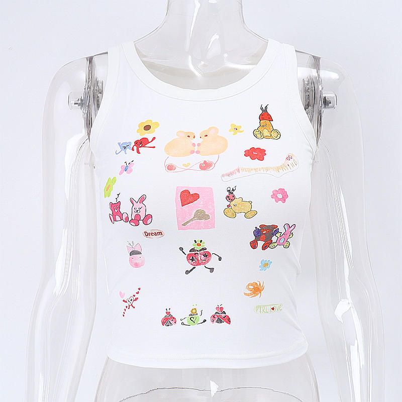 Cartoon Print Sleeveless Tank Top