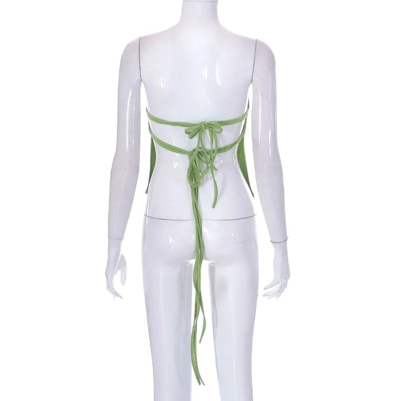 Green Strapless Bandage Backless Top