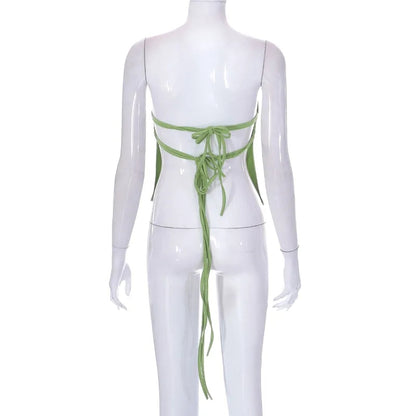 Green Strapless Bandage Backless Top