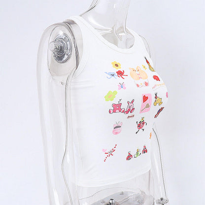 Cartoon Print Sleeveless Tank Top