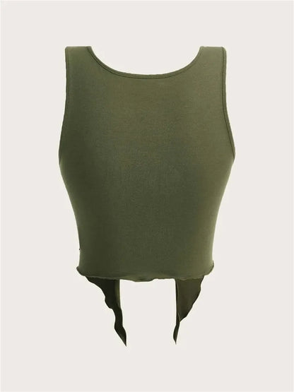 Green Graphic Print Cut Out Tank Top