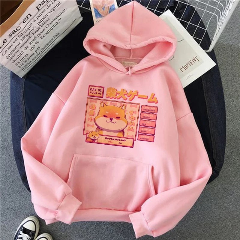 Cute Pastel Shiba Inu Dog Cartoon Print 90s Oversized Hoodie Sweater Sweatshirt Pullover Winter E-Girl Kawaii Korean Japanese Harajuku Streetwear