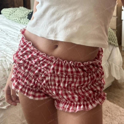 Red Plaid Cotton Bloomer Pants