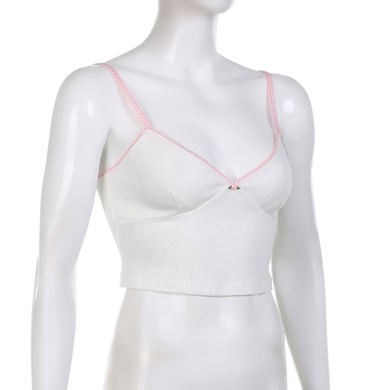 White Lace Pink Trim Flower Corset