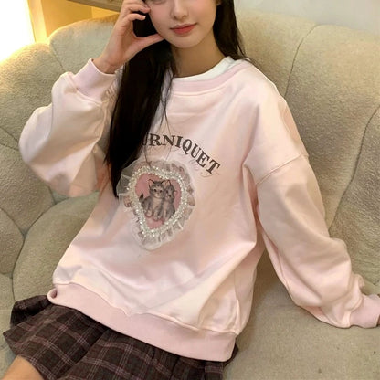 Pink Cat Heart Sweatshirt