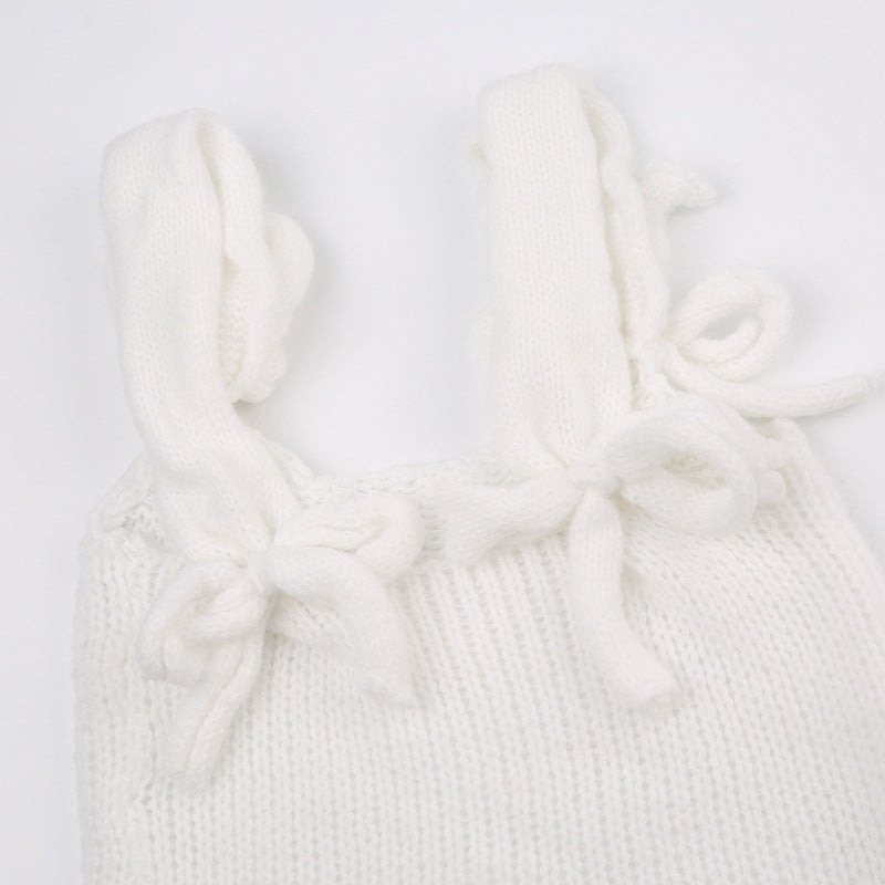 White Bow Knit Tank Top