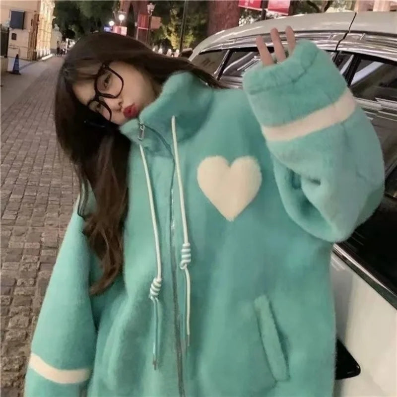 Blue Heart Fleece Zipper Jacket