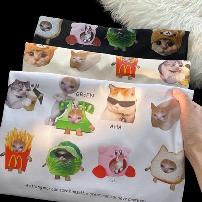 Funny Cat Meme Print Short Sleeve T-shirt