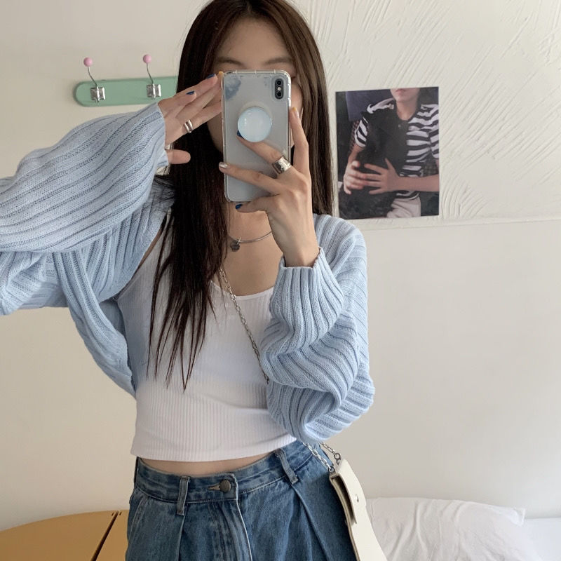 Pastel Bat Wing Knit Cropped Cardigan