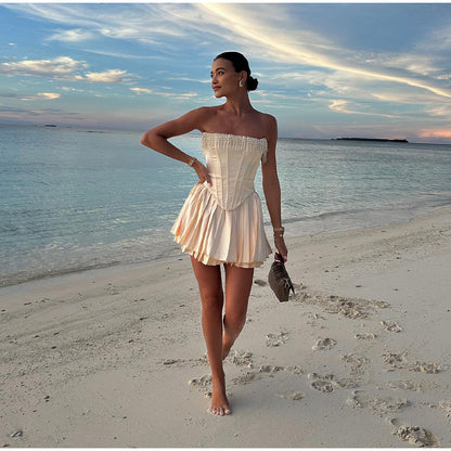 Pearl Tassel Pleated Mini Dress