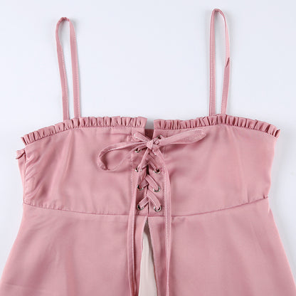 Pink Ruffle 2 Layer Satin Tank Top