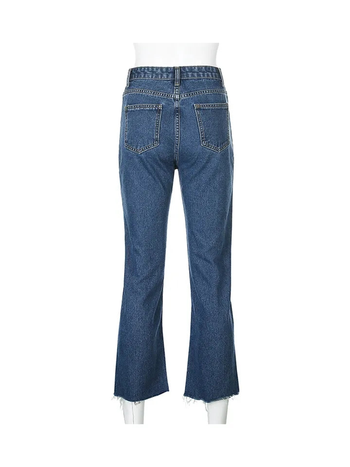 Butterfly Embroidery High Waist Denim Jeans
