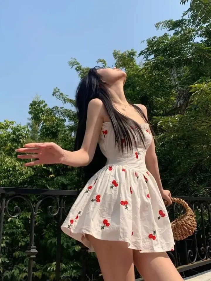 Cherry Print Spaghetti Strap Mini Dress