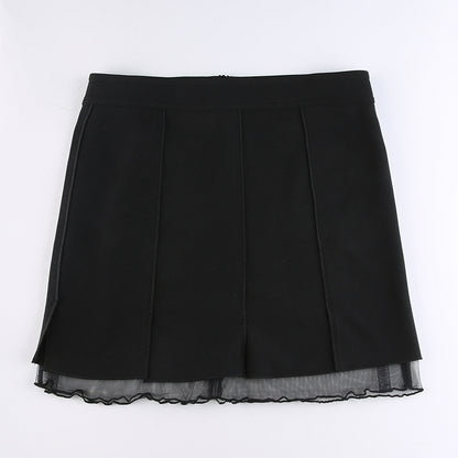 Black Split Mesh Frill Patchwork Mini Skirt