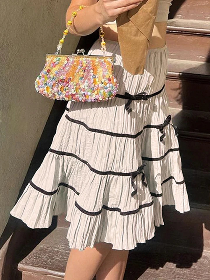Sweet Bow High Waist Midi Skirt