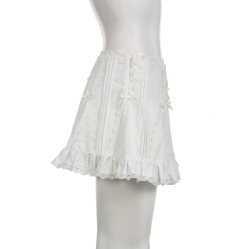 White Fairy Bow Ruffle A-Line Skirt