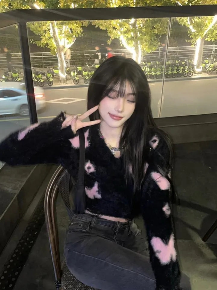 Black Fluffy Butterfly Sweater