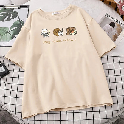 Cat Box Print Short Sleeve T-shirt