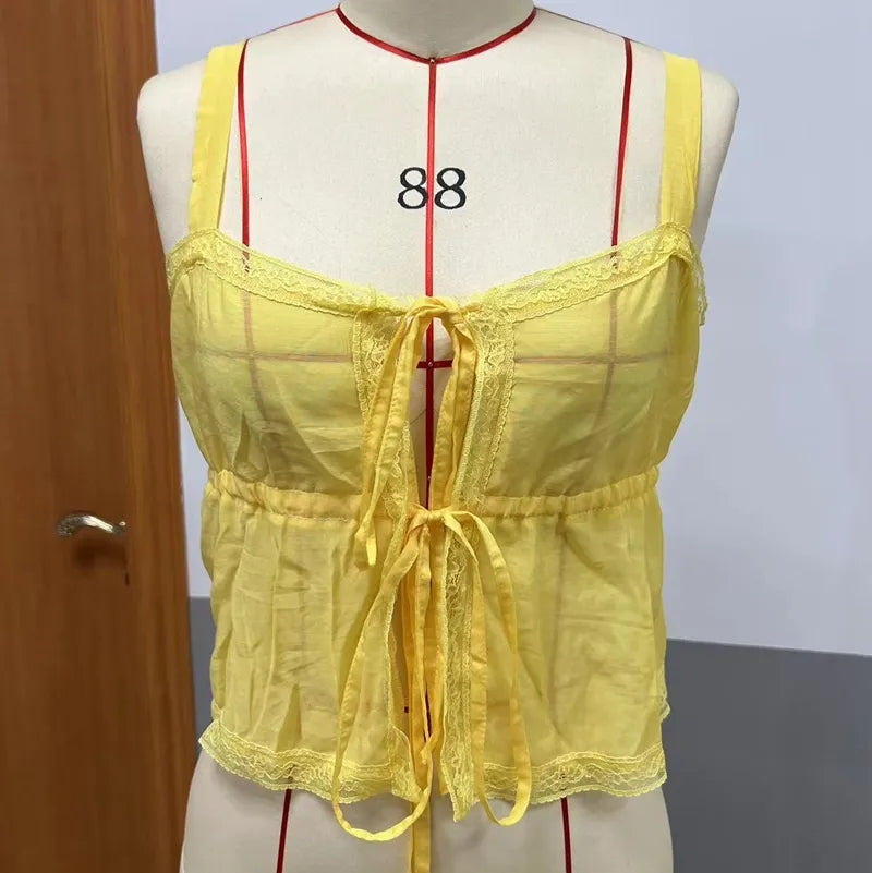 Yellow Milkmaid Hollow Out Crop Top
