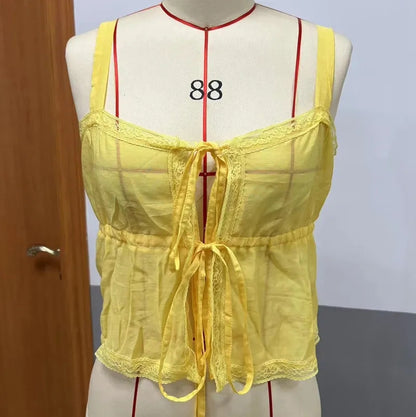 Yellow Milkmaid Hollow Out Crop Top