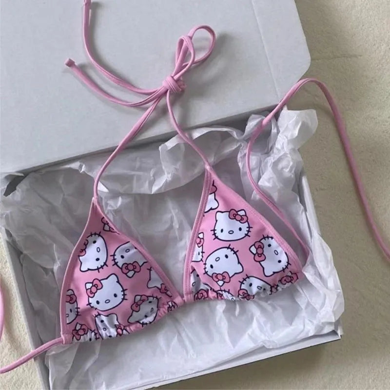 3D Pink Japanese Anime Cat Bikini Set