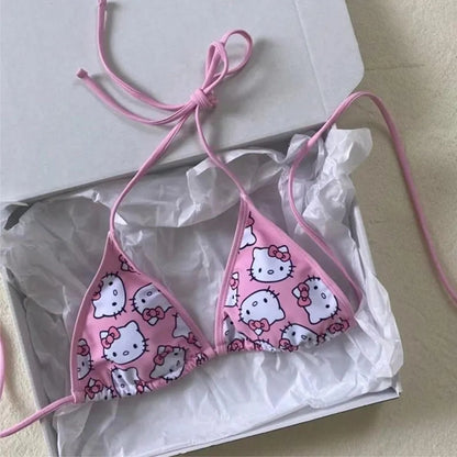 3D Pink Japanese Anime Cat Bikini Set