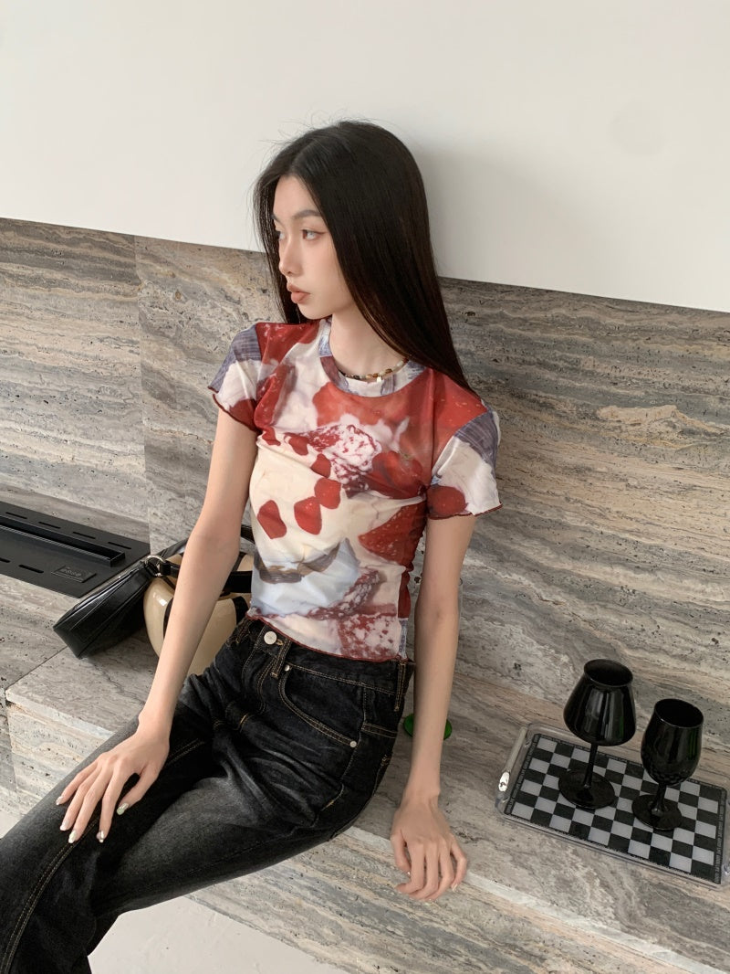Cake Graffiti Mesh Short Sleeve Shirt
